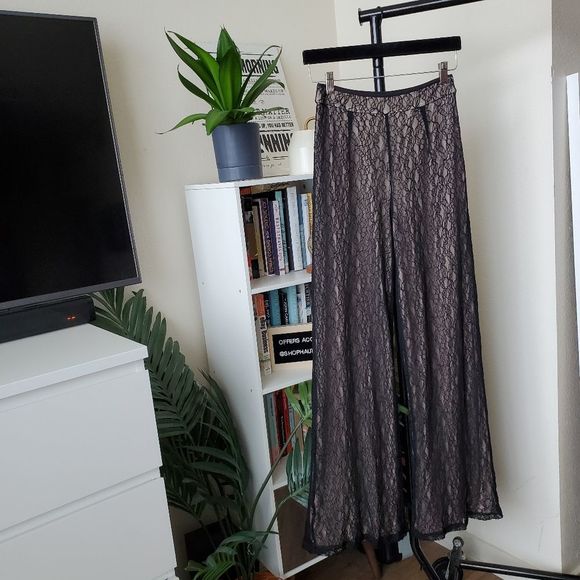 Nasty Gal Pants - Nasty Gal High Waist Wide Leg Lace Contrast Pants